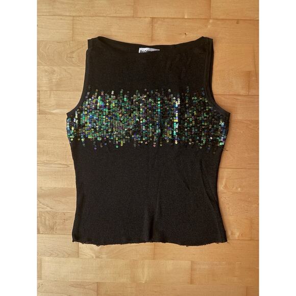 Passport Tops - VTG Passport Y2K Beaded Sequin Knit Sleeveless Tank 90s Black L